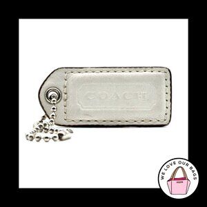 2" Medium VINTAGE COACH White Leather Nickel Key Fob Bag Charm Keychain Hang Tag